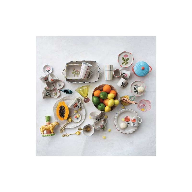 Creative Co-Op Stoneware Organic Shaped Serving Bowl, Multicolor, Set of