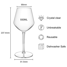 COOKY.D Tritan-Plastic Rotweingläser 550 ML Unzerbrechlich & elegant mit langem Stiel Rotweingläser Hochzeiten,Jubiläen,Valentinstag & Geburtstage Spülmaschinenfest,2er Set