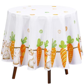 Pickmesh Easter Tablecloth Round 70 Inch Watercolor Bunny Carrot Table Cloth Farmhouse Holiday Table Cover Washable for Easter Spring Dining Room Party Picnic Outdoor Indoor