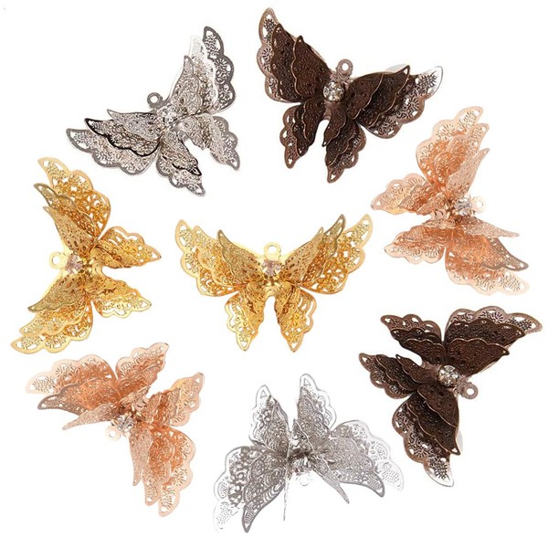 SUNNYCLUE 10pcs 5 Colors Butterfly Pendant Charms 3D with 1.2mm