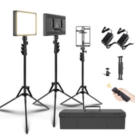 2 Packs Dimmable Bi-Color 432 LED 220 RGB Video Light and Stand Lighting Kit,50W,Add More Remote Controllers, 360 ° Ball Heads, Phone ans Tablet Holders (Blick, 13) (Black, 13-Black-RGB)