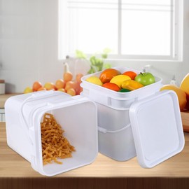 Gloreen 4-Pack 2.9 Gallon Square Plastic Bucket with Sealed Lid, Small Food Bucket Pail with Lid and Handle, White