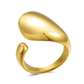 Joo&Rind Women's Ring, Adjustable Rings Women to Open the Water Drop, Stainless Steel Rings Gold Waterproof - Friendship Rings & Partner Rings, Fashion Jewellery Gift for Women, Stainless Steel, No