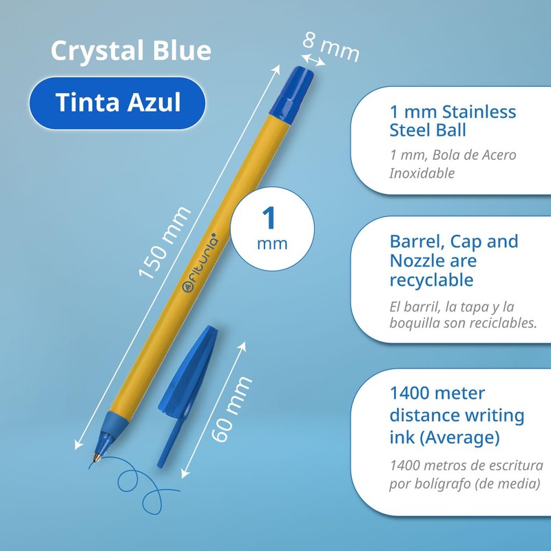 OFITURIA 50 Pack Blue Fine Point Ballpoint Pens 1mm Tip
