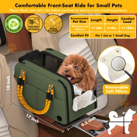 PAWZIDEA Center Console Dog Car Seat, Enclosed Small Dog Armrest Booster Carseat, Secure Straps &Anti Slip, Portable TSA Approved Puppy Pet Carrier Soft-Sided, Removable Pillow Storage Pocket, up 12lb