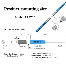 FT6Y10 Fiber Optic Sensor,Through-Beam Reflection Fiber Optic,1000mm Line Length,M3 Sensor Probe Through-Beam Reflection Optical Sensor，Detection Distance 0-800MM