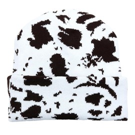 BrightGlow Animal Print Beanie Hat for Men and Women Cow Pttern Knitted Hat Warm Knitted Hat with Leopard Print Zebra Pattern Hat Winter Hats with Cuffs Skull Hat, #5