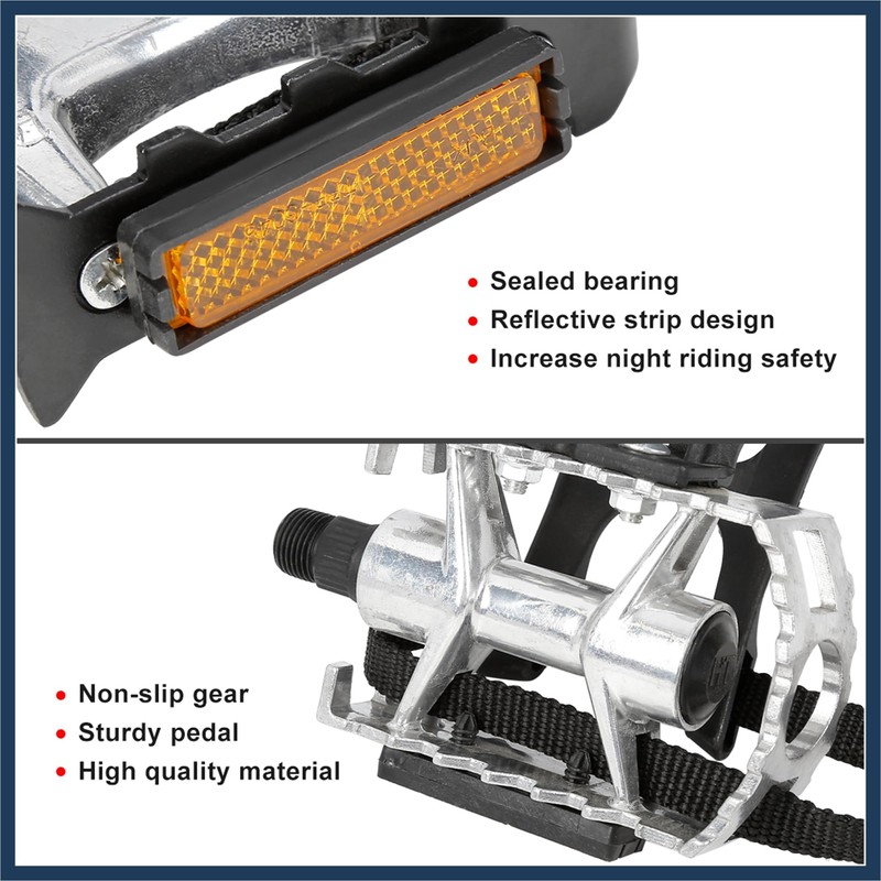 INFINAUTO Pair Bicycle Pedals with Toe Clip Foot Strap Reflective