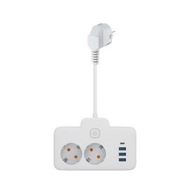 Double Plug for Socket, Power Strip, Distribution Socket Wall Mounted with 3 USB A & 1 USB C, PD 20 W - White