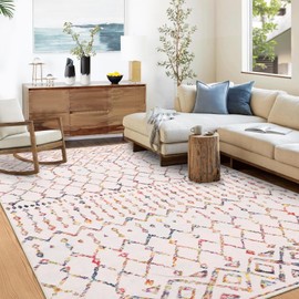 Zacoo Large Area Rug 9x12 Living Room Washable Rugs Rug for Bedroom Vintage Rug Non Slip Carpet Tribal Throw Rugs Stain Resistant Office Rug Classroom Rug 9'x12' Cream/Multi