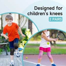 HOCAFER 2 Pairs Kids Knee Braces, Knee Compression Sleeve for Children, Kids Non Slip Support for Boys, Girls, Running, Pickleball(Pink Cherub, L, 2P)