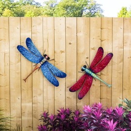 UXZCVIO Metal Dragonfly Garden Art Decorations,-17.5 inches Outdoor Hanging Wall Decor Sculptures for Home Garden Yard (2 Pack) Dragon Flies for Garden