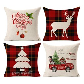 Kithomer Autumn Decor Fall Pumpkin Leaves Throw Pillow Cover Thanksgiving Quotes Decorations Cotton Linen Pillow Cases 18x18 inch,Thanksgiving Gifts Set of 4