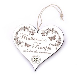 DEKO-LANDO Mum Sign Heart Engraved – Mütter sind wie Buttons, sie halten alles zusammen – Mother's Day Gift 13 x 12 cm, White