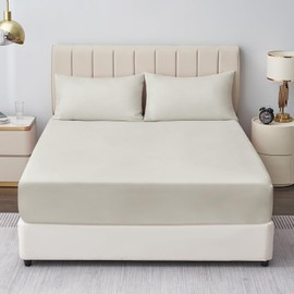 Aisbo Super King Fitted Sheet Linen - Extra Deep Pocket Bed Sheet 16 inch 40 cm - Microfiber Bottom Sheet, 183x200cm