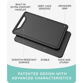 Cutting Boards for Kitchen, Plastic Cutting Board Set of 3, Dishwasher Safe Cutting Boards with Juice Grooves for Meat, Veggies, Fruits, Easy Grip Handle, Non-Slip (Black/Gray)