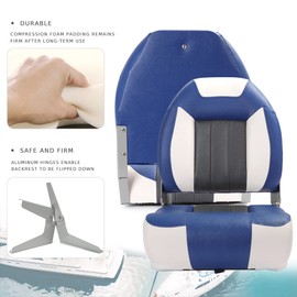 SUNDGORA P1 Premium Marine High Back Folding Boat Seat,Stainless Steel Screws Included,White/Pacific Blue/Charcoal(2 Seats)