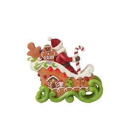 Enesco Jim Shore Heartwood Creek Gingerbread Christmas Santa in Sleigh Lit Figurine- Stone Resin Hand Painted Crafted Collectible Santa Figurines with Lights Christmas Home Decor Statue, 6.87 Inch