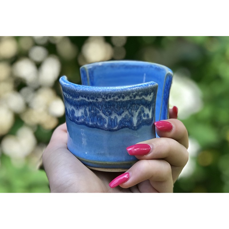 Pottery Sponge Holder/Sink Caddy Handmade Stoneware Ceramic, Blue with Frothy