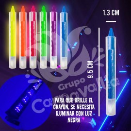 Grupo Carnavallia Kit 6 Crayones Neón Fluorescent Maquillaje Glow Luz Negra Uv