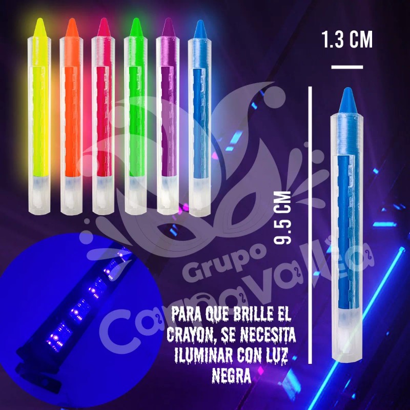 Grupo Carnavallia Kit 6 Crayones Neón Fluorescent Maquillaje Glow Luz