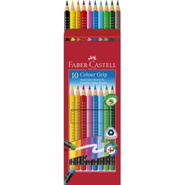 FABER-CASTELL Colour Grip 116613 Colouring Pencils Set, Erasable, Pack of 10 in Cardboard Box