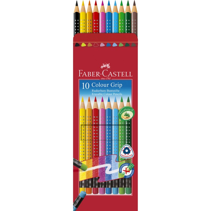 FABER-CASTELL Colour Grip 116613 Colouring Pencils Set, Erasable, Pack of
