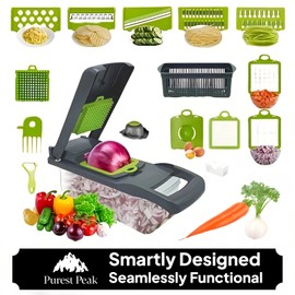 Vegetable Chopper with Container – 16-in-1 Food Dicer and Multi-Blade Cutter for Vegetables, Fruits, Cheese by Purest Peak
