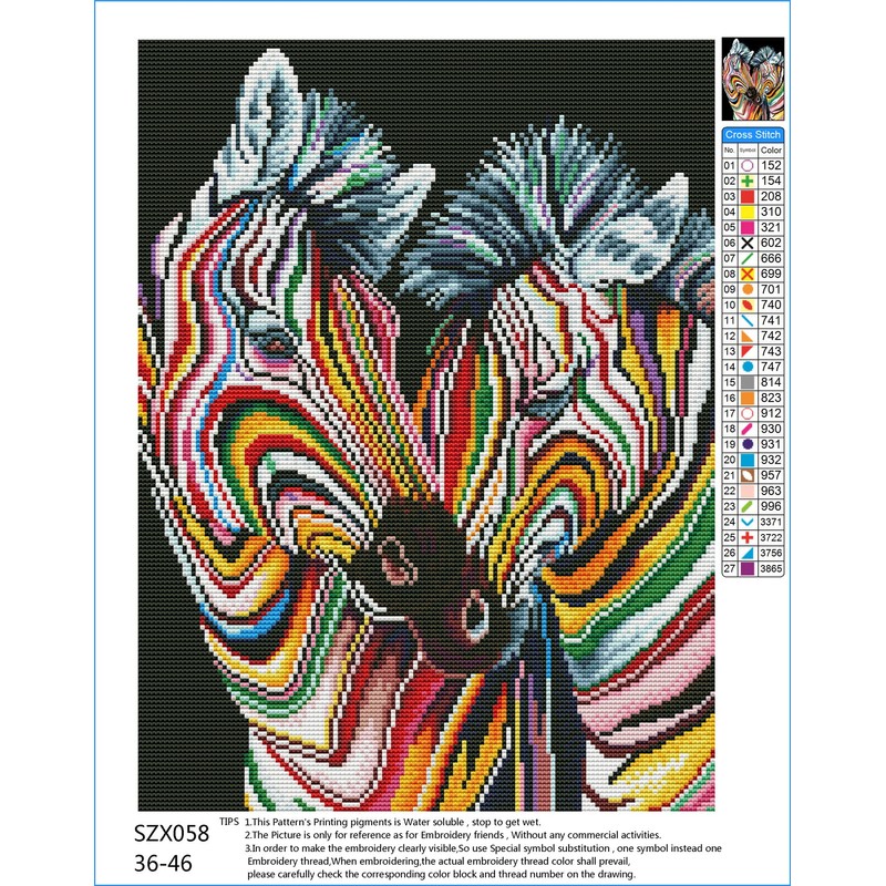 Meecaa Cross Stitch Kits 11 Count Stamped, Colored Zebra Animal
