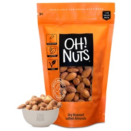 Almonds | Dry Roasted Salted | 1 lb | Freshly Oven Roasted and Salted Almonds | Packed in New York Zip-Seal Bag for Exceptional Freshness by Oh Nuts