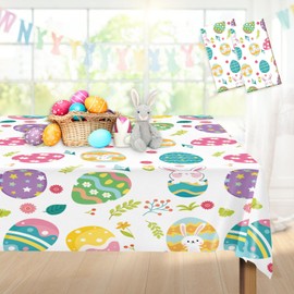 2 Pack Sundonix Easter Table Cloth Cover Plastic - 137x274CM Paper Tablecloth Decorations Wipe Clean Large (Multicolor Egg)