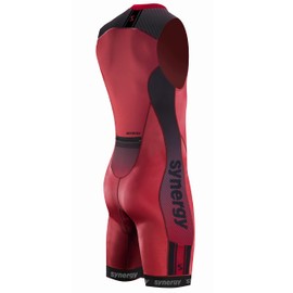 Synergy Triathlon Tri Suit - Men's Elite Sleeveless Trisuit (Crimson/Black, X-Large)