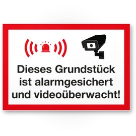 Komma Security Grundstück Alarmgesichert Videoüberwacht Sign - Achtung Vorsicht Videoüberwachung - Warning Sign Video Surveillance - Warning Sign