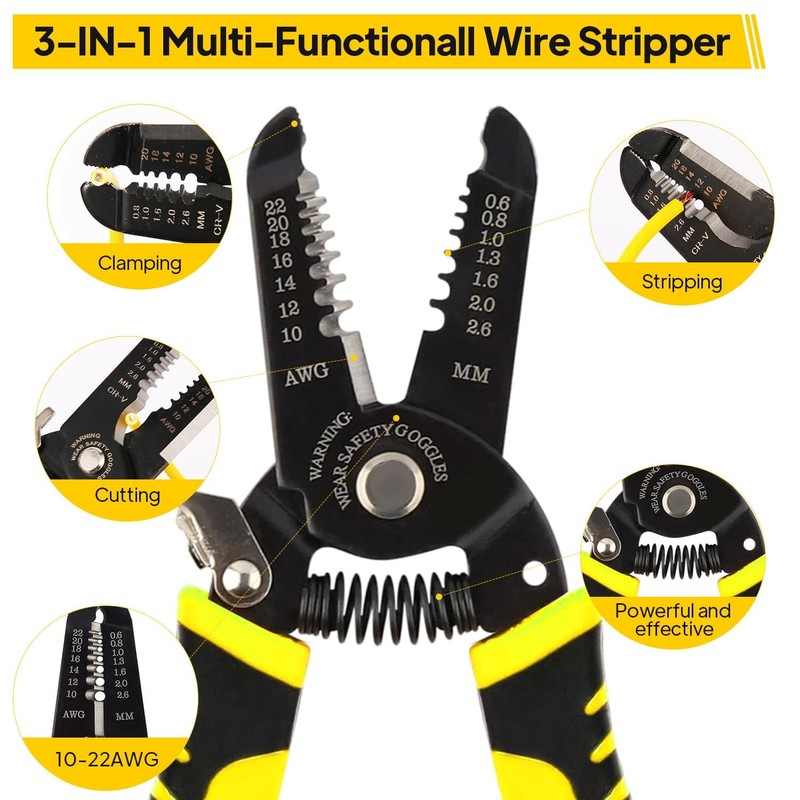 Wire Stripper, Automatic Wire Stripper, 10-22 Awg Multi Gauge Wire