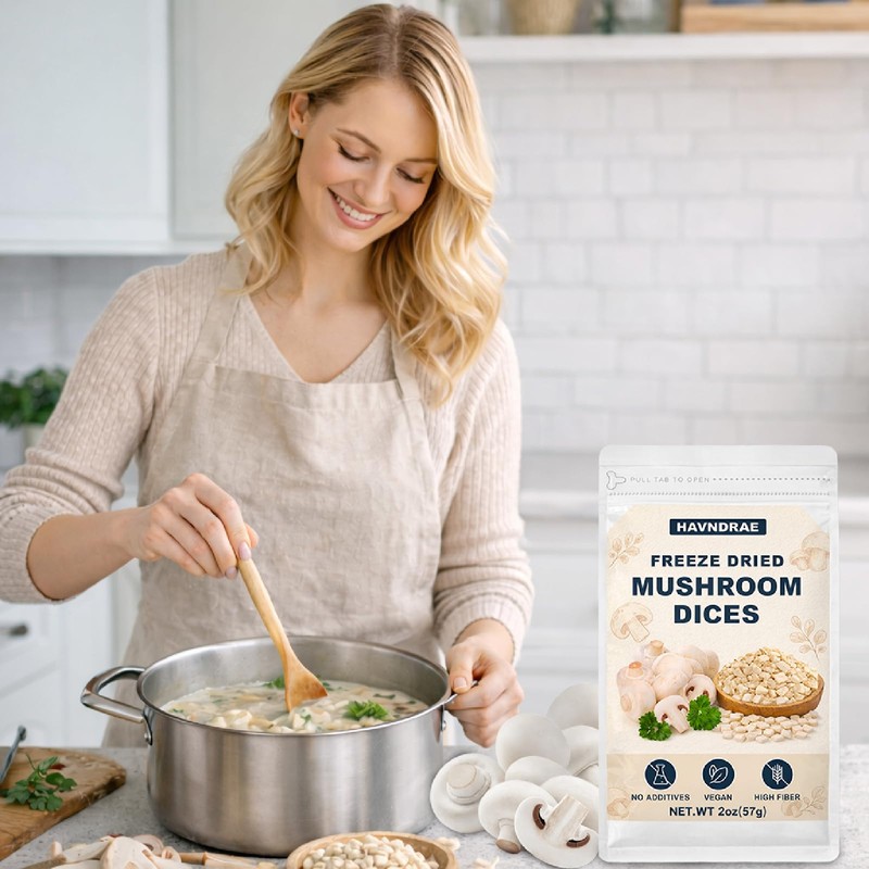 2oz Freeze-Dried Mushrooms Dices, High Quality Dehydrated Mushrooms from White