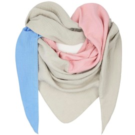 Gloop Women's Scarf XXL Knitted Triangle Scarf Cotton Triangular Scarf Muslin Scarf Without Scratching on Skin Made in Italy, Light beige, light blue, light pink, Unit size