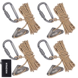 Tent Rope, Paracord with Carabiner, Adjustable, Tarp Rope, Guy Line, Includes Reflective Materials, Thickness 0.16 inches (4 mm), Length 16.8 ft (4 m), Flexible Brackets, Set of 4, Camping Equipment,