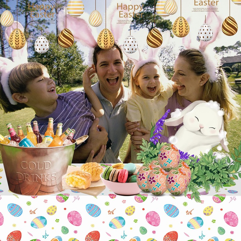 CODKU Easter Table Cloth Party Tablecloth Easter Plastic Tablecloth Waterproof