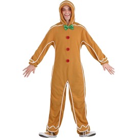 Acrawnni Christmas Adult Kids Gingerbread Man Costume Gingerbread Onesie Kids Christmas Outfit Boy Girl Aldult Cosplay Hooded Jumpsuit (A-Ginger Adult, S)