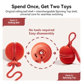 Cheerble 2 in 1 Interactive Cat Toys for Indoor Cats - Wicked Ball Duo2 Automatic Cat Toy, Dual Interchangeable Shells, Electric Moving Cat Ball with Tail & Chirping Sounds, Red
