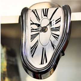 CHEOTIME Silent Melting Clock, Antique Retro Melted Clock Surrealism Dripping Clock, Funny Creative Gift Shelf Clock for Home Kitchen Office Desk Table (Silver)