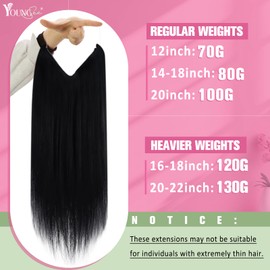 YoungSee Wire Hair Extensions Human Hair Black Wire Real Hair Extensions Jet Black Real Hair Wire Extensions Natural Black Fish Line Hair Extensions One Piece Hair Extensions for Short 70G 12Inch