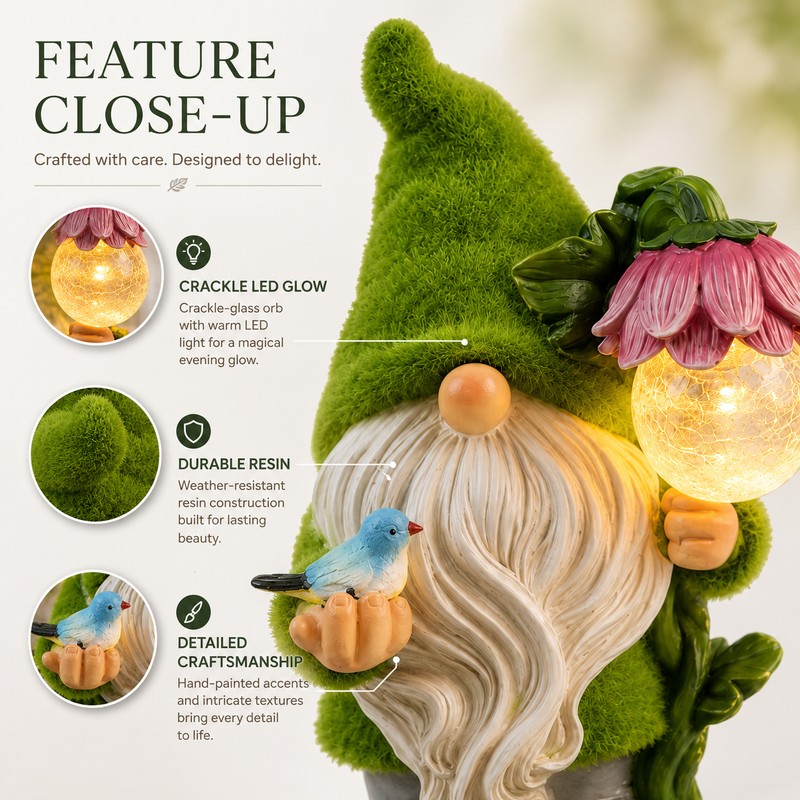 Solar Garden Gnome Light for Outdoor Decor – Resin LED