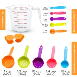 Cucharas medidoras y tazas medidoras, juego de 13 tazas medidoras graduadas de precisión apilables y cucharas medidoras, cucharas medidoras de cocina, cucharaditas pequeñas para sólidos líquidos y polvos (color)…