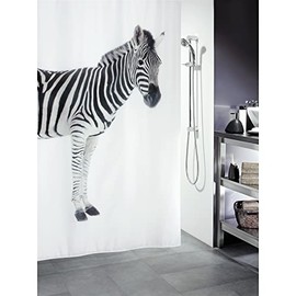 Spirella Zebra Black Shower Curtain 180 x 200 cm (Width x Height) Black and White