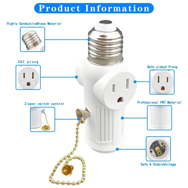 Light Socket Outlet Adapter, E26/E27 Bulb Plug Adapter, Light Socket