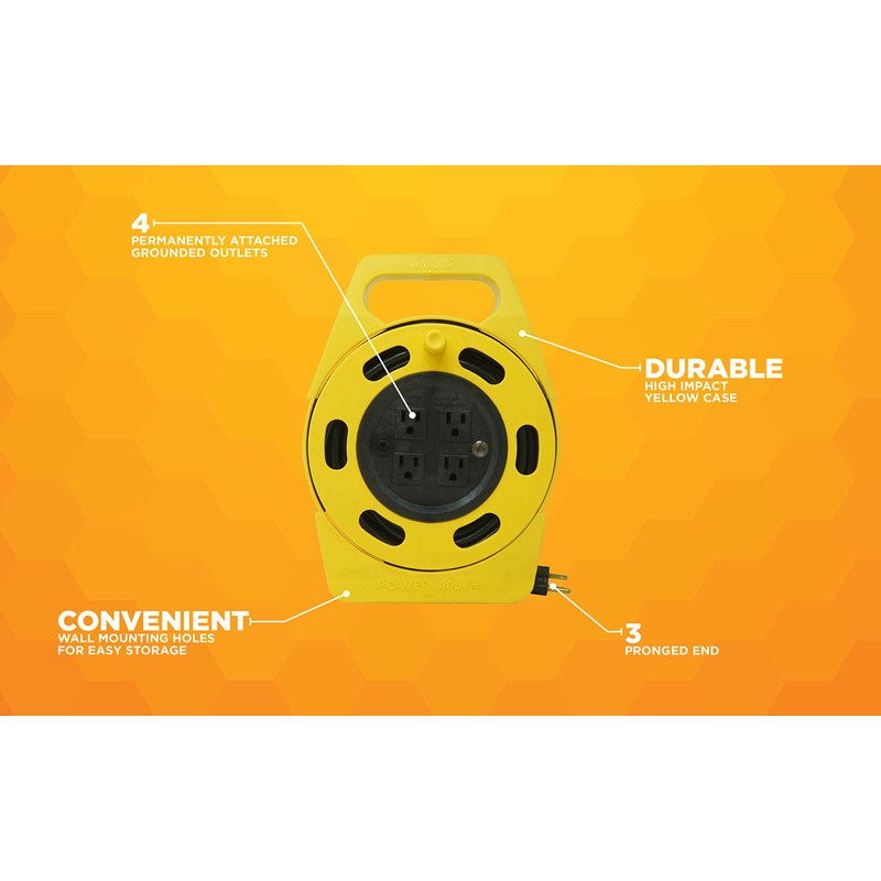 Woods 2801 Extension Reel with Four 3-Prong Power Outlets; Heavy