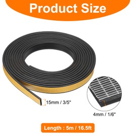 HARFINGTON Weather Stripping 3/5" x 1/6" 16.5ft Length Self-Adhesive High Density Door Seal Strip for Door Window Weatherproof Seal Strips, Soundproof Weatherstrip
