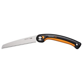 Fiskars Plus Folding Saw for Thick Trunks and Branches, 3 Cutting Positions, Sharp Power Tooth Blade, Coarse Toothing, Blade Length: 21 cm, Black/Orange, SW69, 1067553