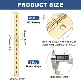 PATIKIL 16x1.2 Inch Piano Hinge,6 Pcs 304 Stainless Steel Continuous Hinge with Holes for Piano Gate Door Wooden Storage Box Cabinet Boat,Gold